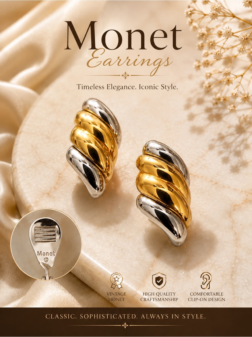 Monet Two-Tone Twisted Clip Earrings - Gold, Silver